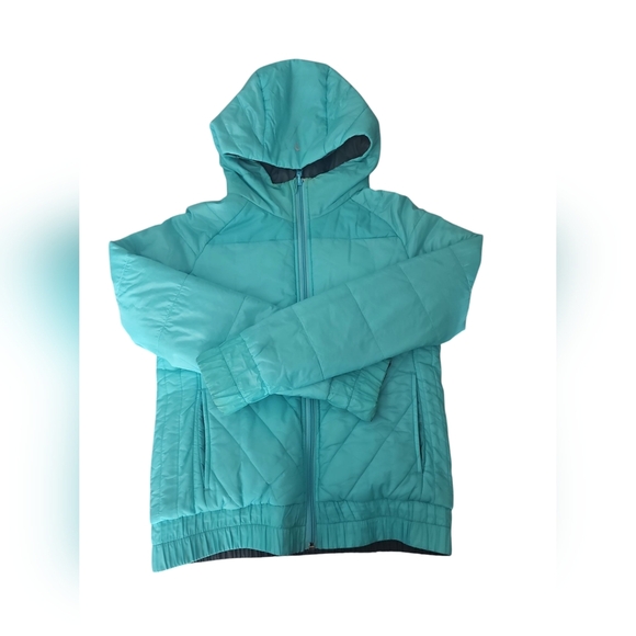 Ivivva By Lululemon - Kids Quilted Hooded Jacket - Gray and Teal Sz. 14 - Picture 4 of 6
